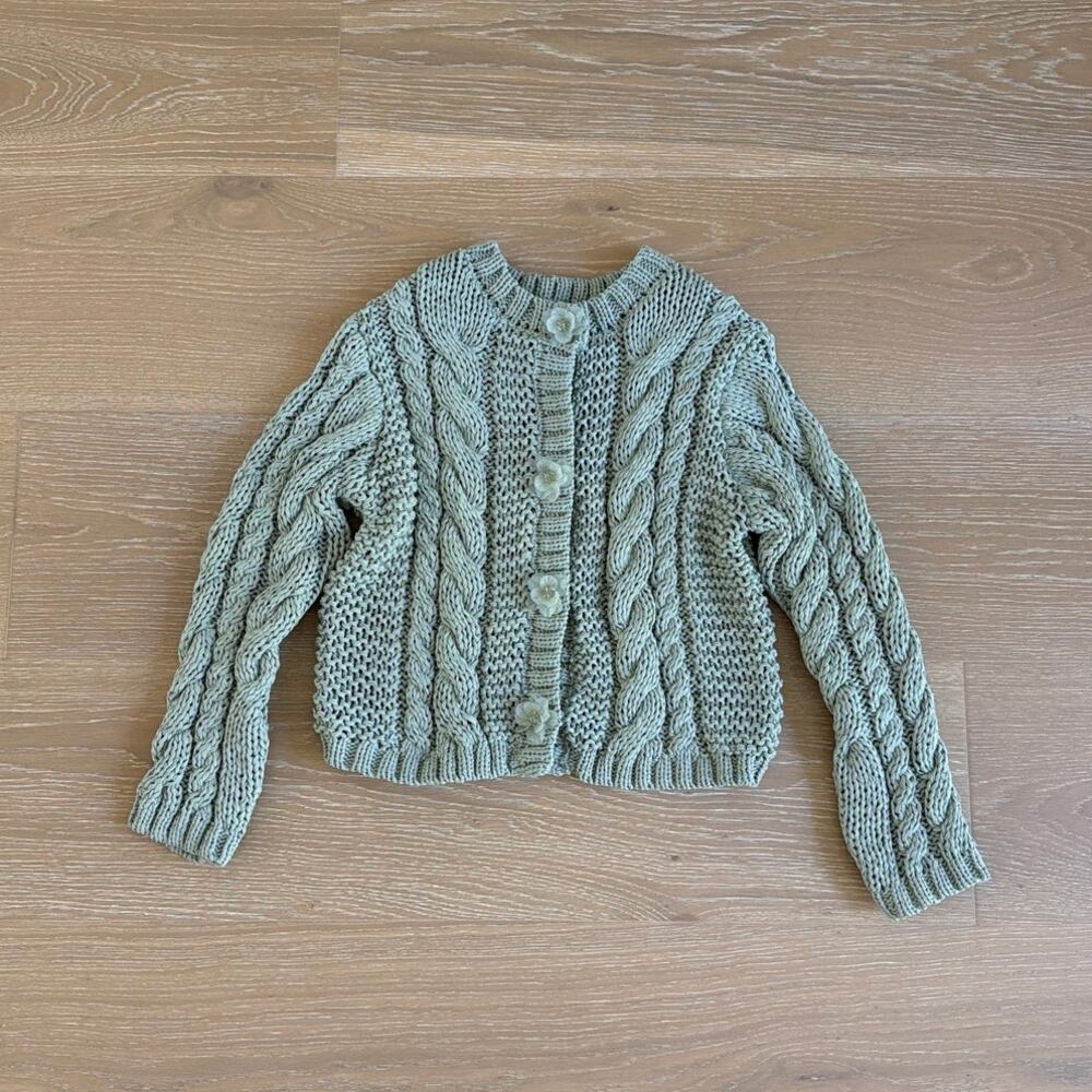 Zara Knit Jacket Cardigan Flower Buttons Size S Sage Green